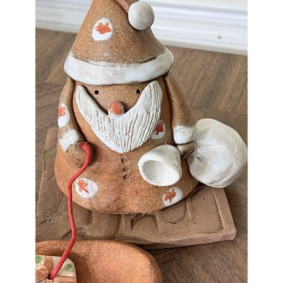 Santa Wood Sign Hand Painted/Red Clay Santa Rudolph Luminary Votive Holder VTG - Picture 14 of 16